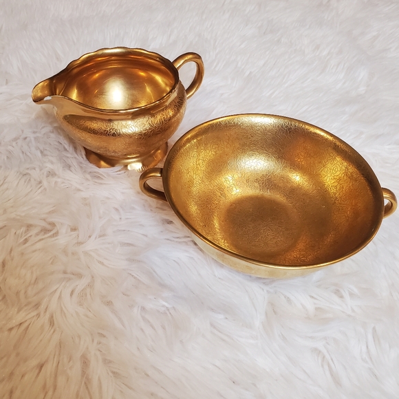VTG Eckard China Gold Gilt Creamer Sugar Bowl Gravy Boat Planters Decor - Picture 1 of 9